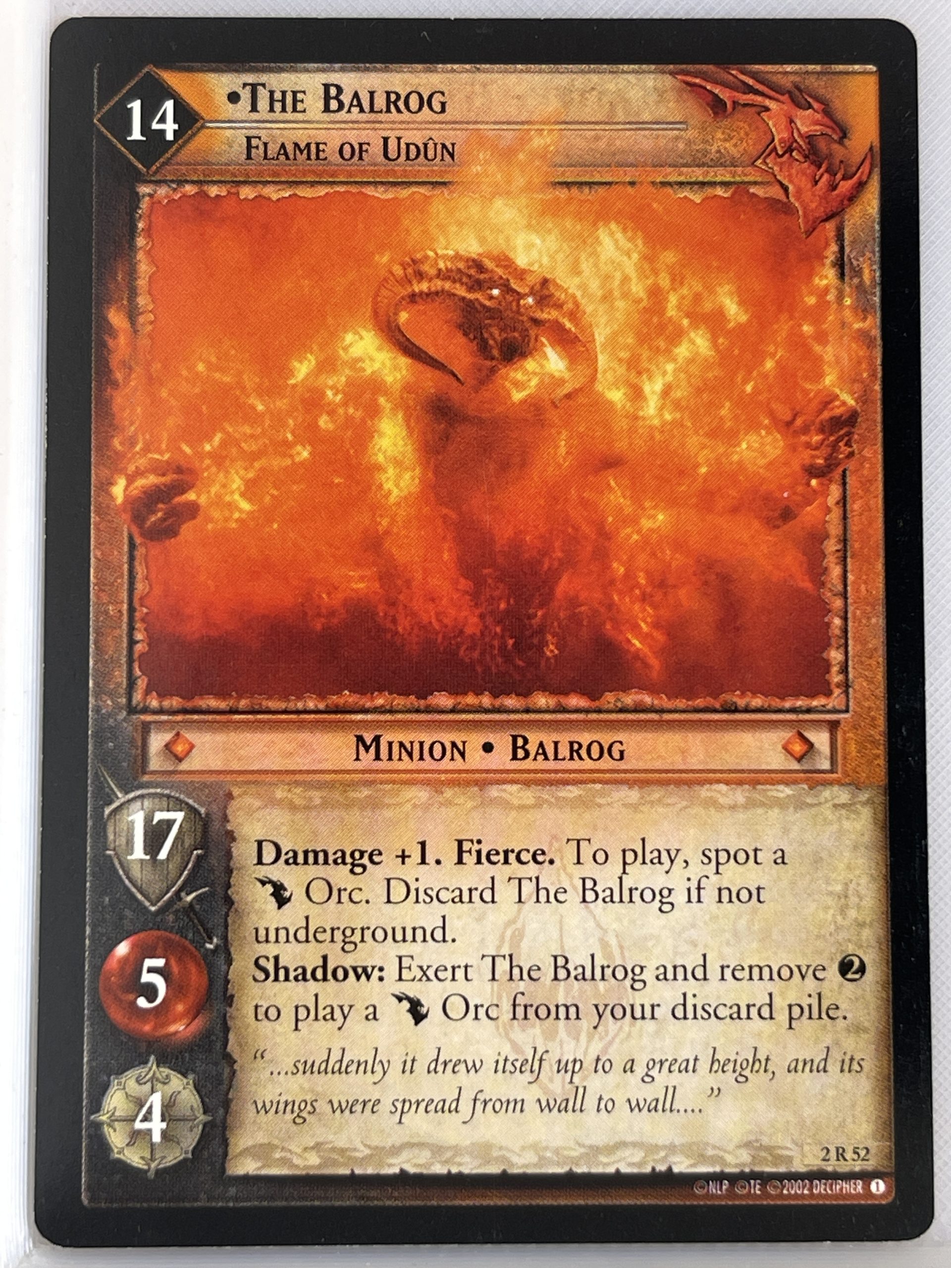 LORD OF THE RINGS TCG MINES OF MORIA RARE CARD 2R52 THE BALROG, FLAME OF UDUN lp