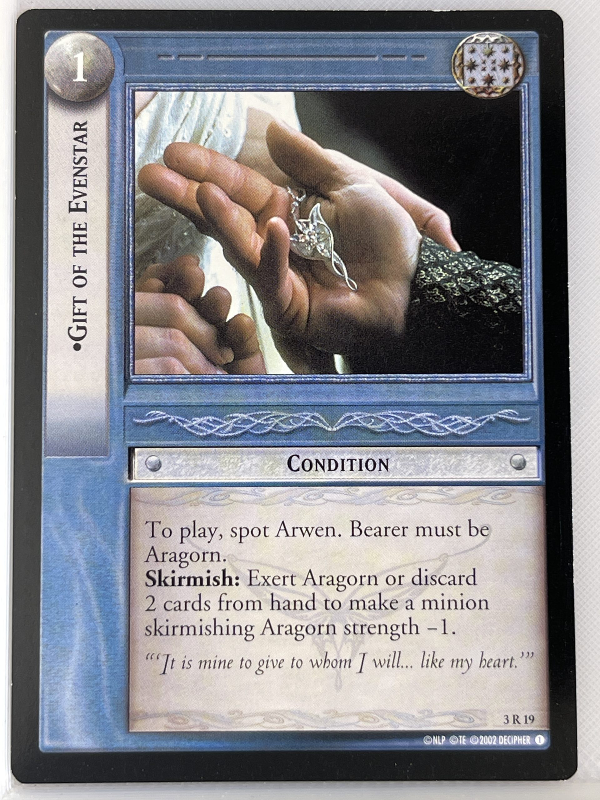 LORD OF THE RINGS TCG REALMS OF THE ELF LORDS RARE 3R19 GIFT OF THE EVENSTAR lp