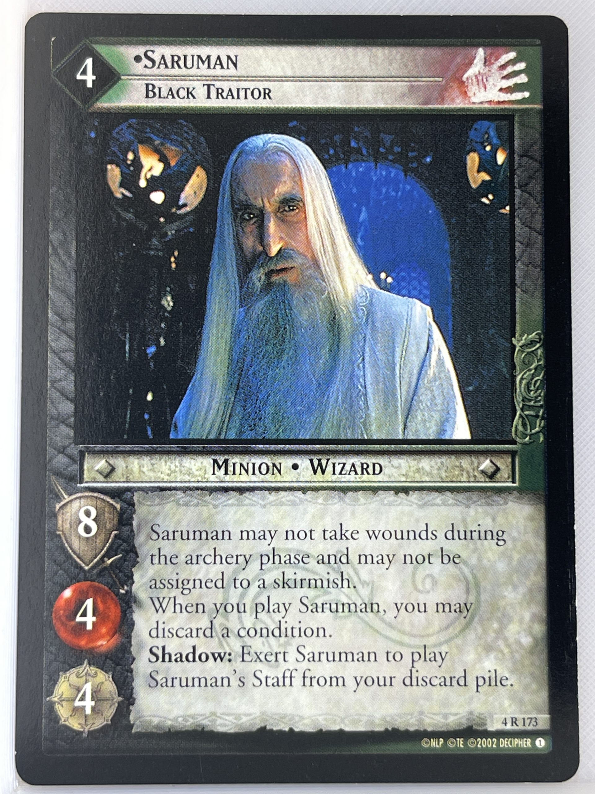 LORD OF THE RINGS TCG TWO TOWERS RARE CARD 4R173 SARUMAN BLACK TRAITOR lp