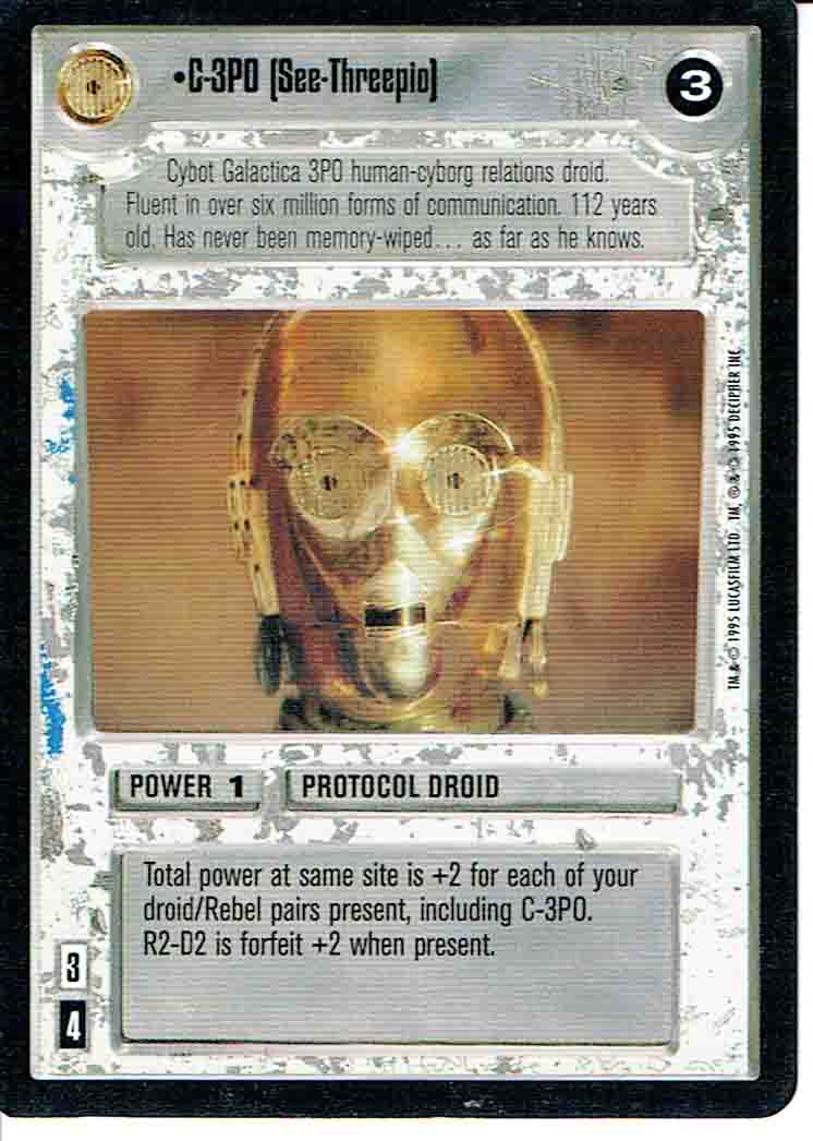 STAR WARS CCG PREMIERE BLACK BORDER RARE C-3PO (SEE-THREEPIO) ex