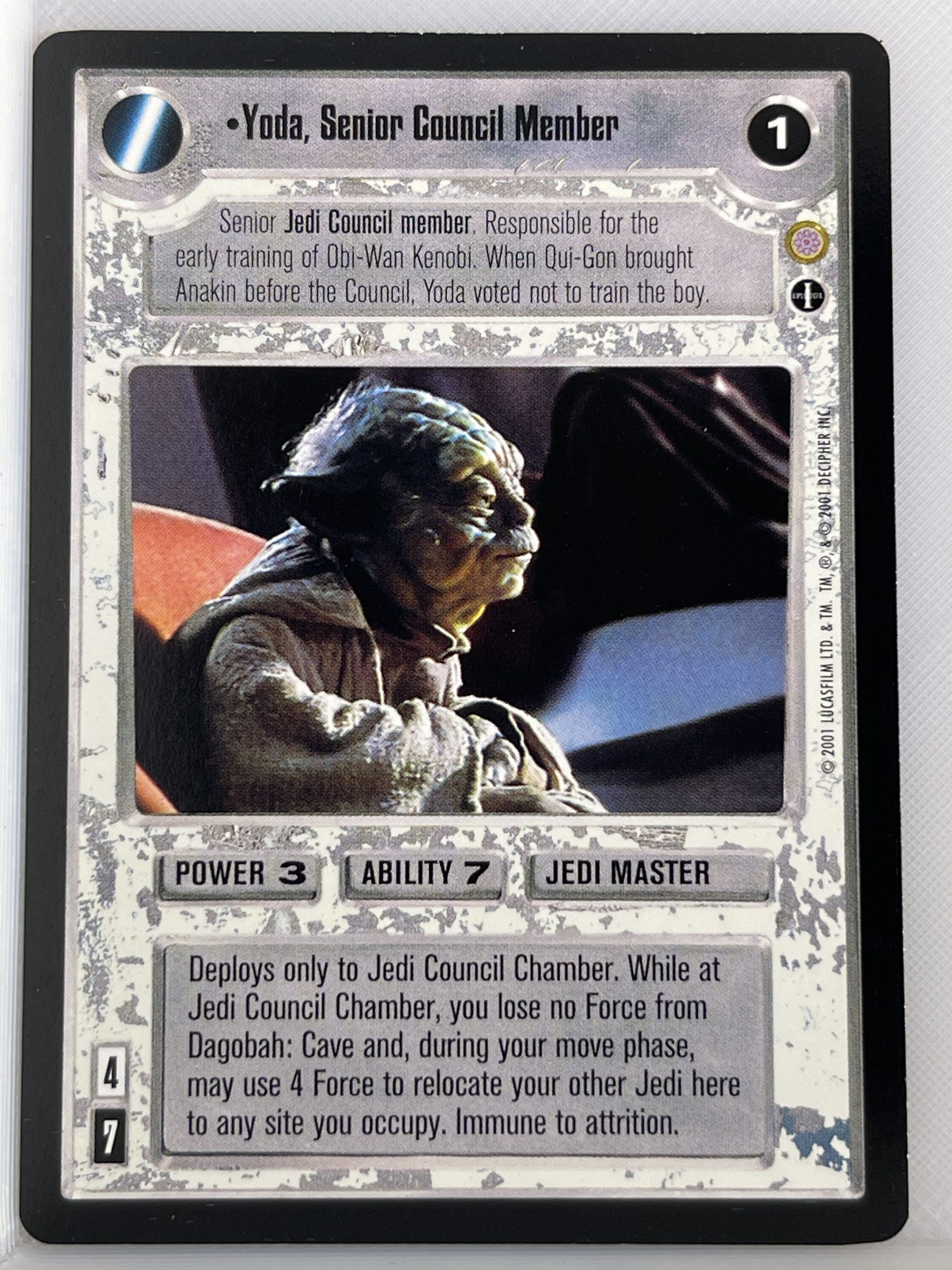 STAR WARS CCG CORUSCANT, LIGHT SIDE RARE CARD YODA, SENIOR COUNCIL MEMBER AI ex