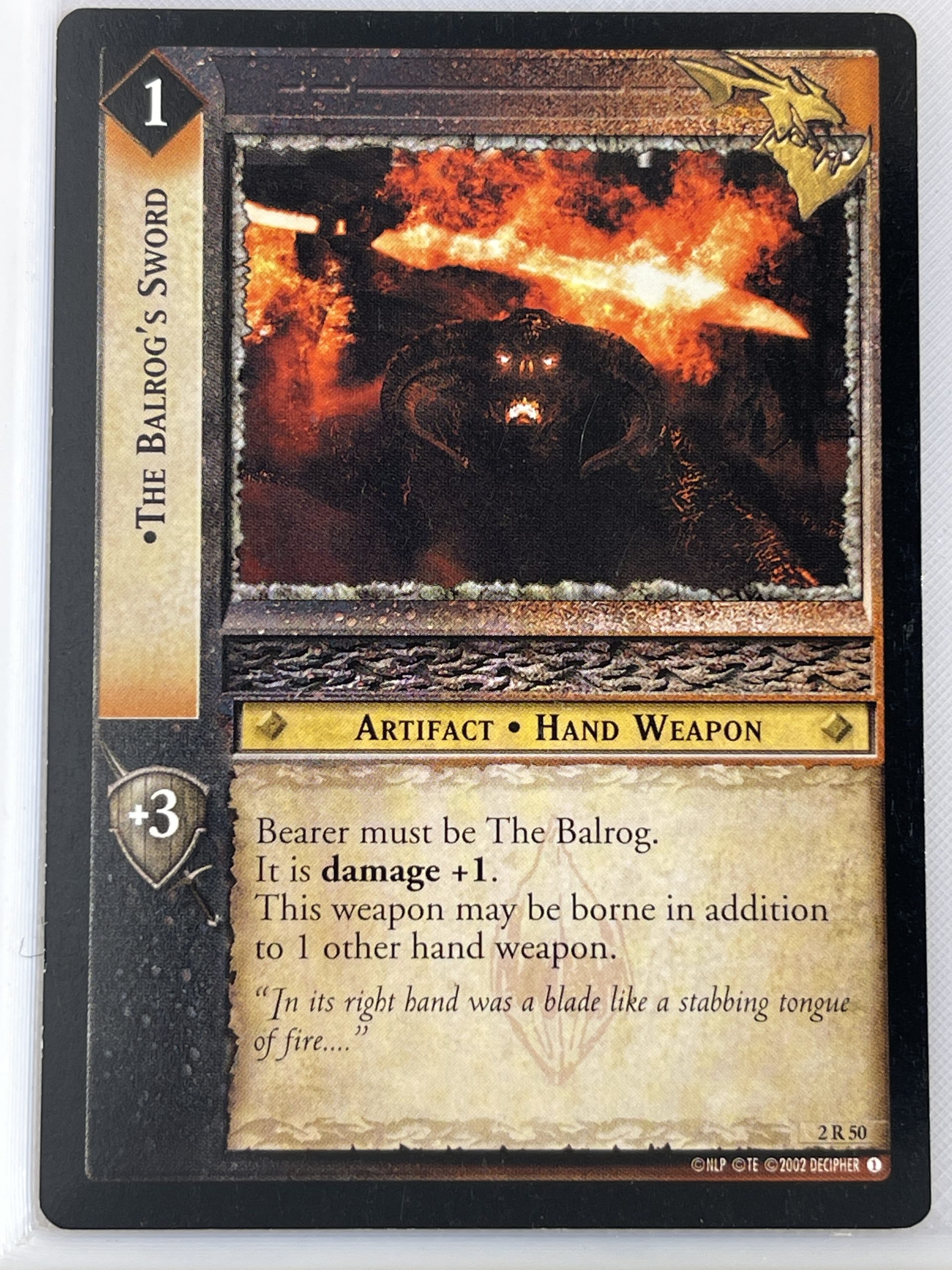 LORD OF THE RINGS TCG MINES OF MORIA RARE CARD 2R50 THE BALROG'S SWORD lp