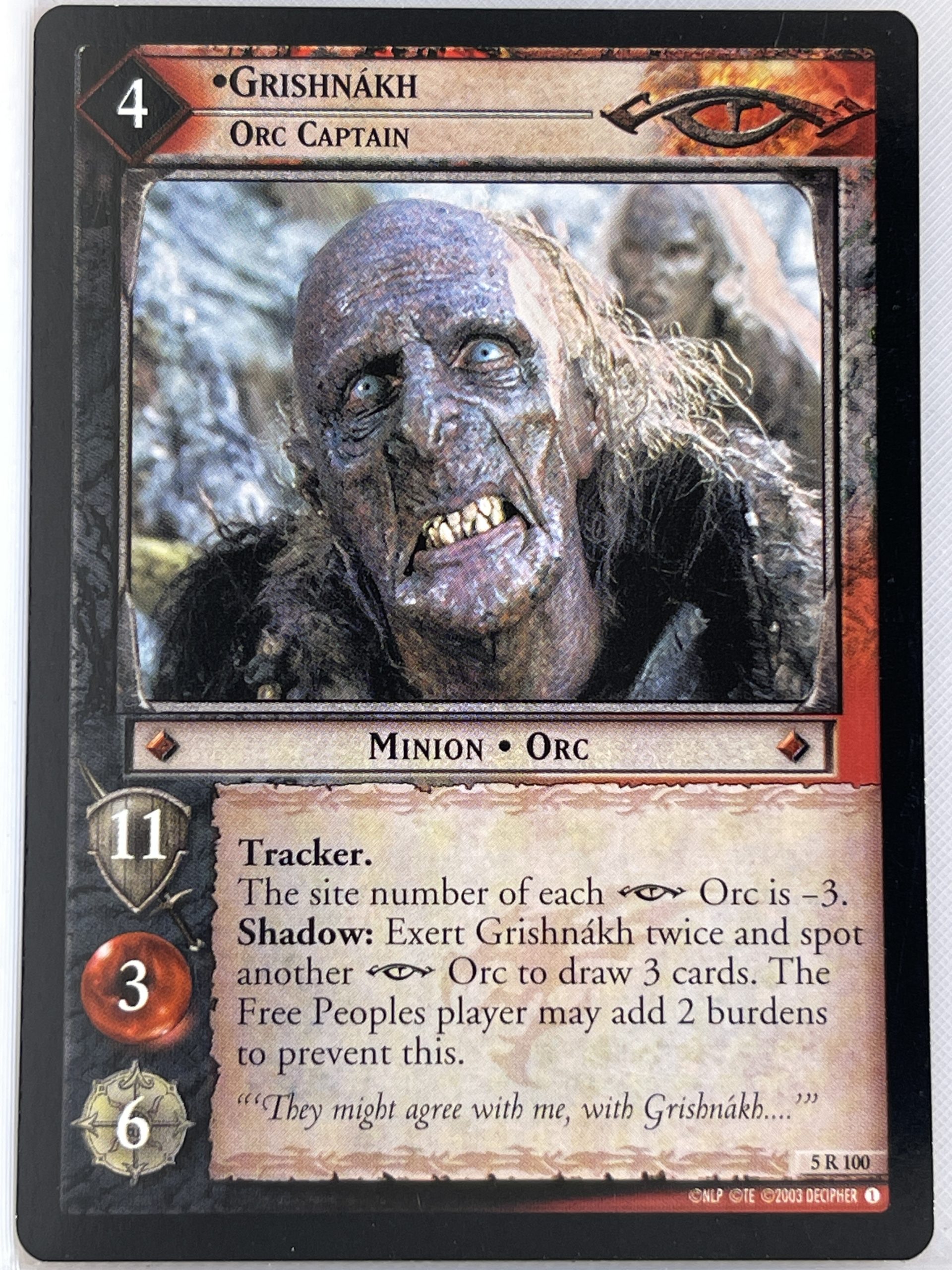 LORD OF THE RINGS TCG HELM'S DEEP RARE CARD 5R100 GRISHNAKH lp