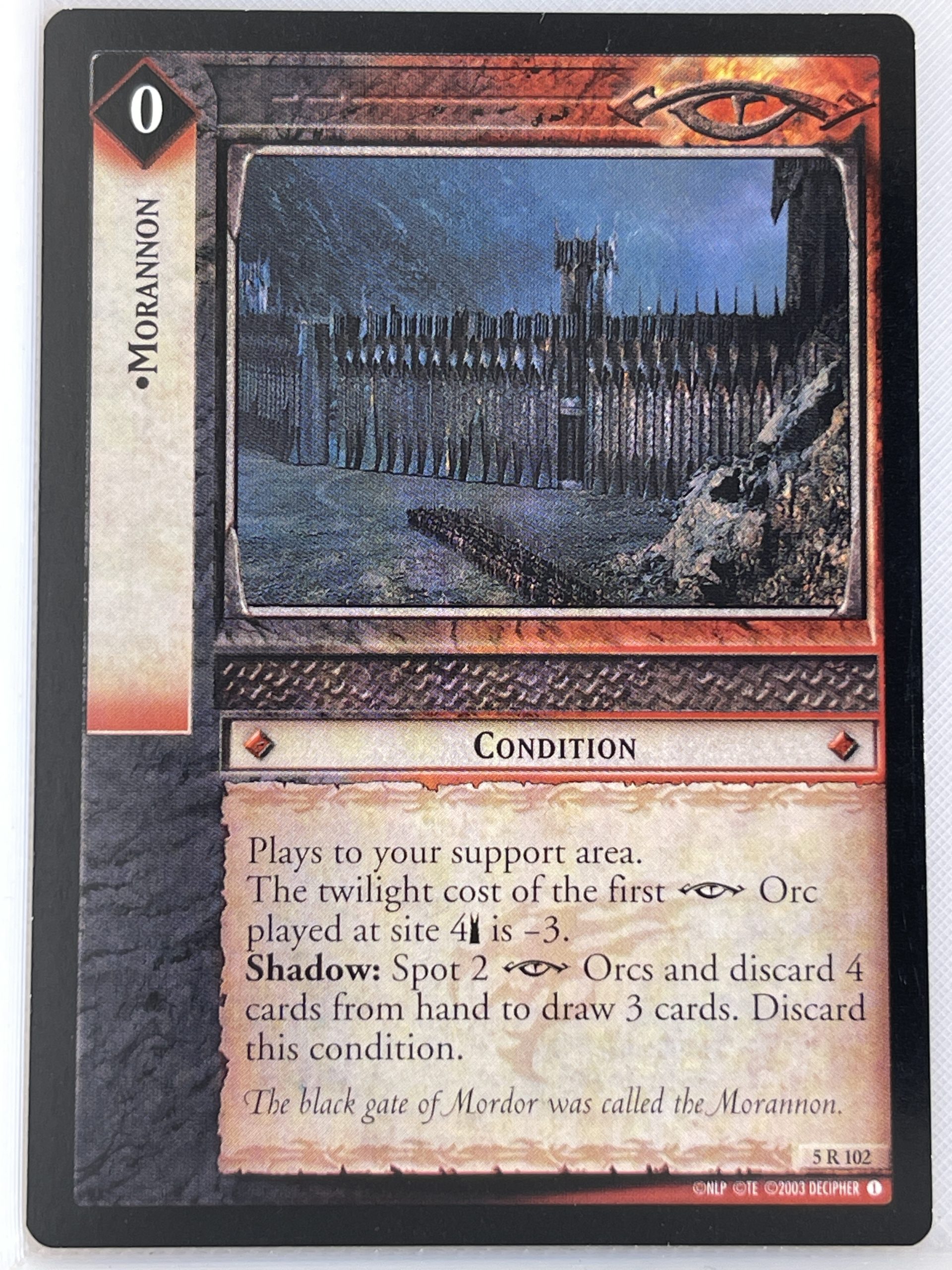 LORD OF THE RINGS TCG HELM'S DEEP RARE CARD 5R102 MORANNON lp