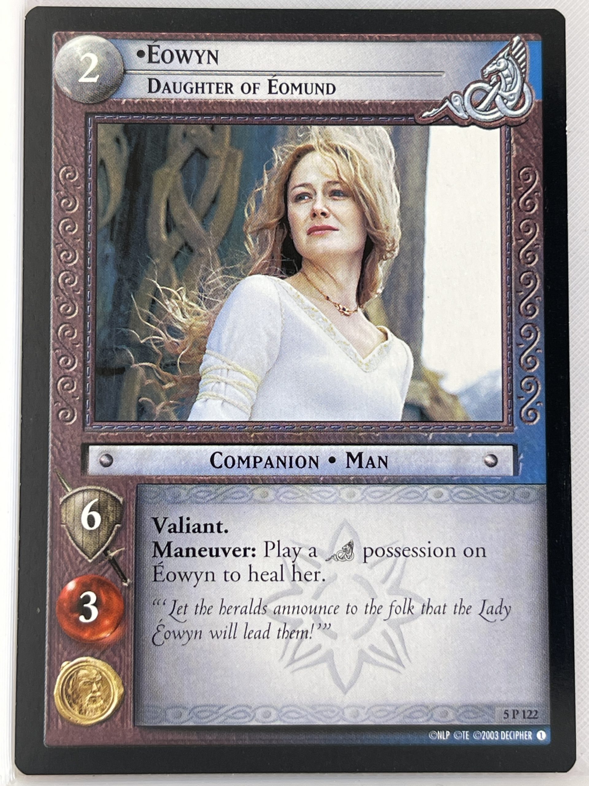 LORD OF THE RINGS TCG HELM'S DEEP RARE CARD 5P122 EOWYN lp