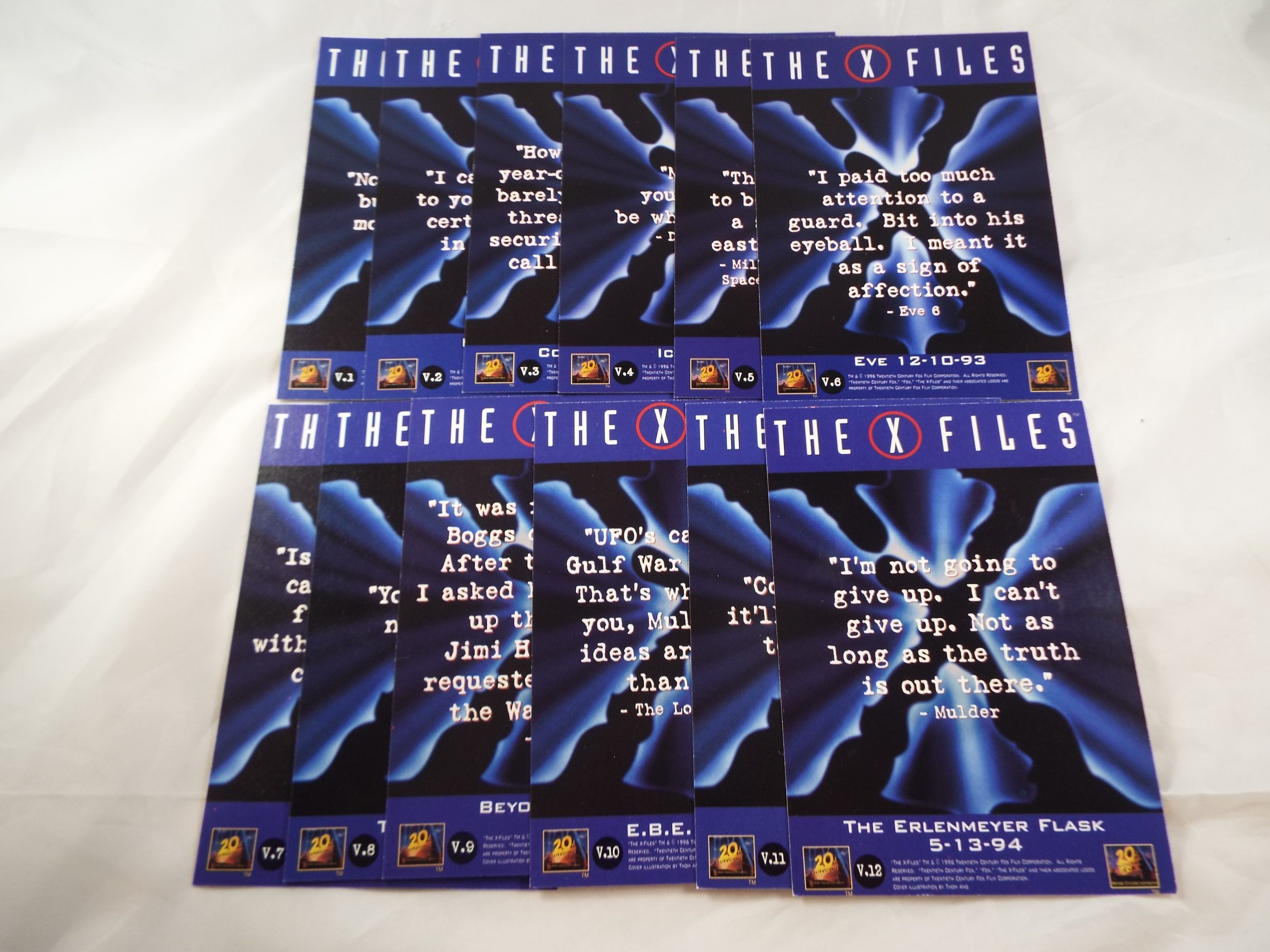 1996-99 FOX HOME ENTERTAINMENT THE X-FILES VIDEO CARDS OVERSIZED PART SET V.1 - V.12