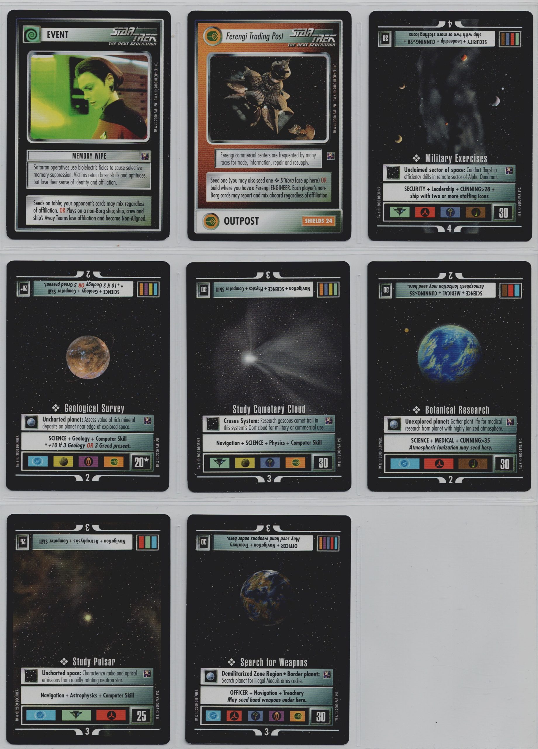 STAR TREK CCG STARTER DECK II, SET OF 8 LIMITED CARDS 2000 copyright