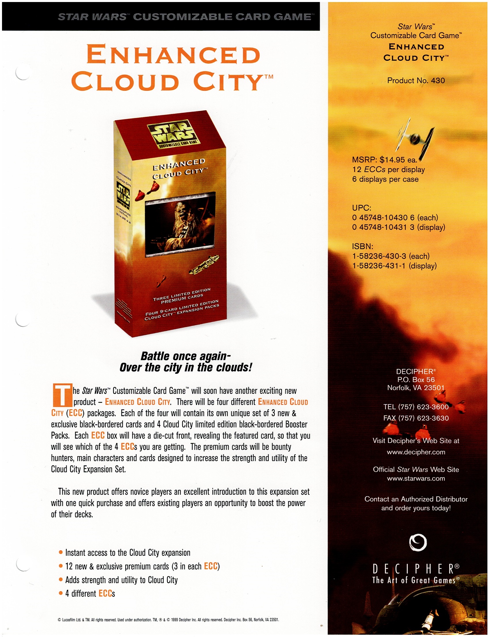 STAR WARS CCG ENHANCED CLOUD CITY SELL SHEET