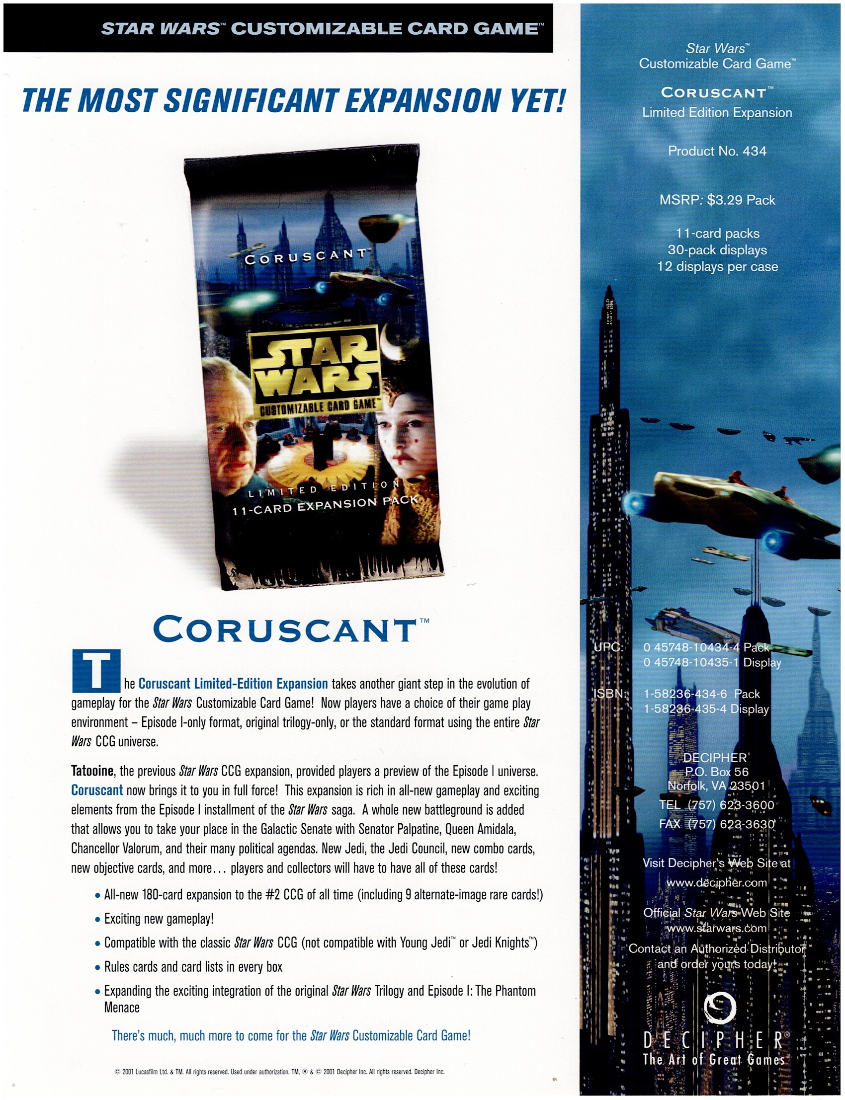 STAR WARS CCG CORUSCANT SELL SHEET