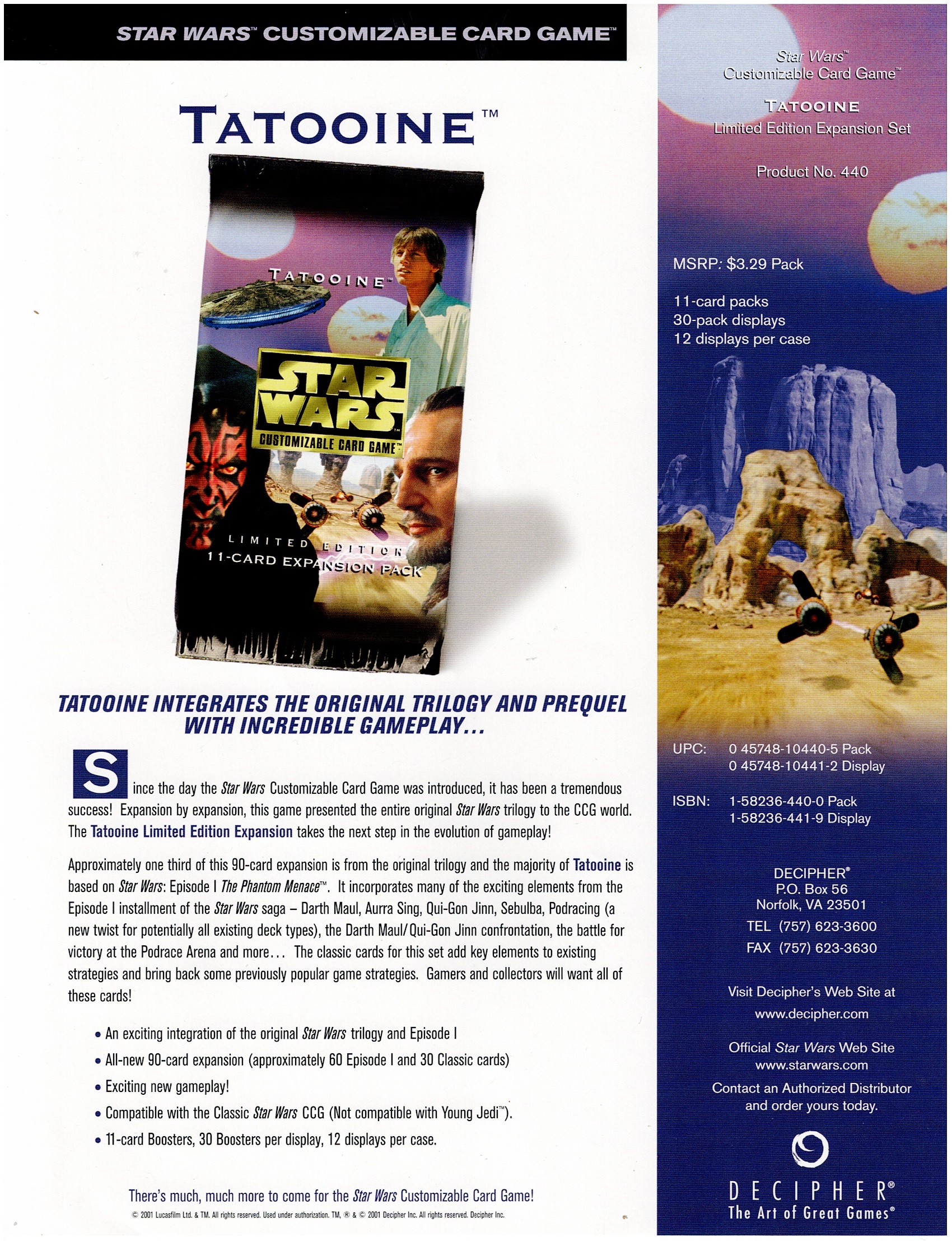 STAR WARS CCG TATOOINE SELL SHEET