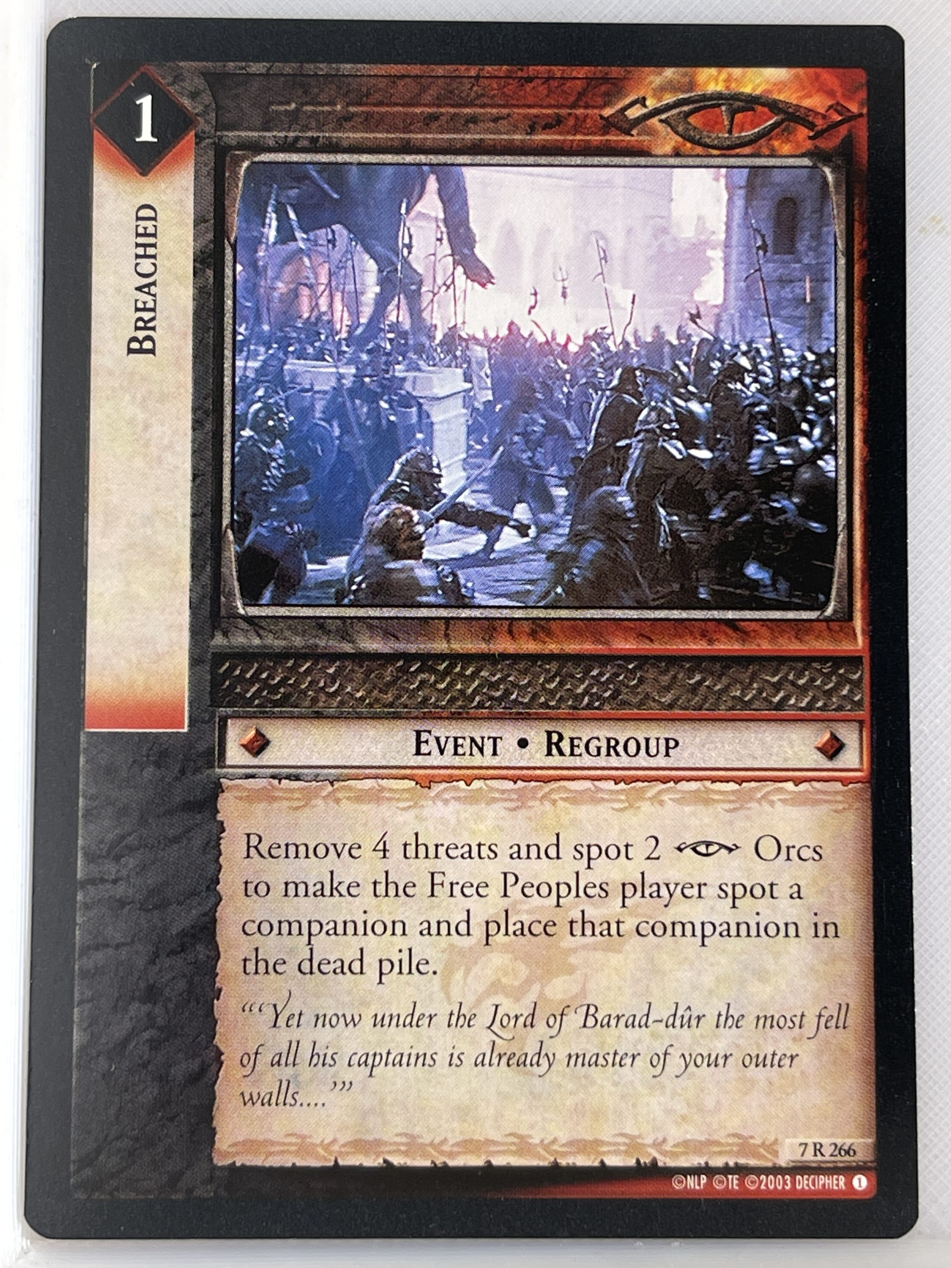 LORD OF THE RINGS TCG RETURN OF THE KING RARE CARD 7R266 BREACHED lp