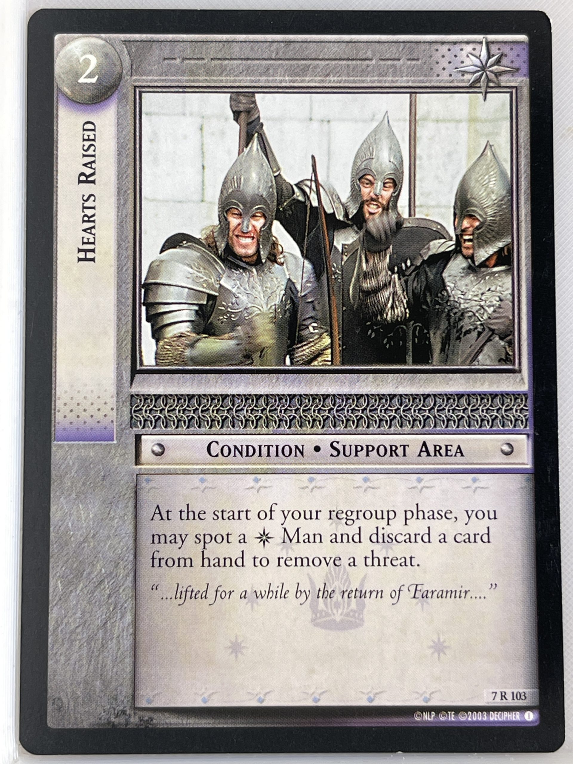LORD OF THE RINGS TCG RETURN OF THE KING RARE CARD 7R103 HEARTS RAISED lp