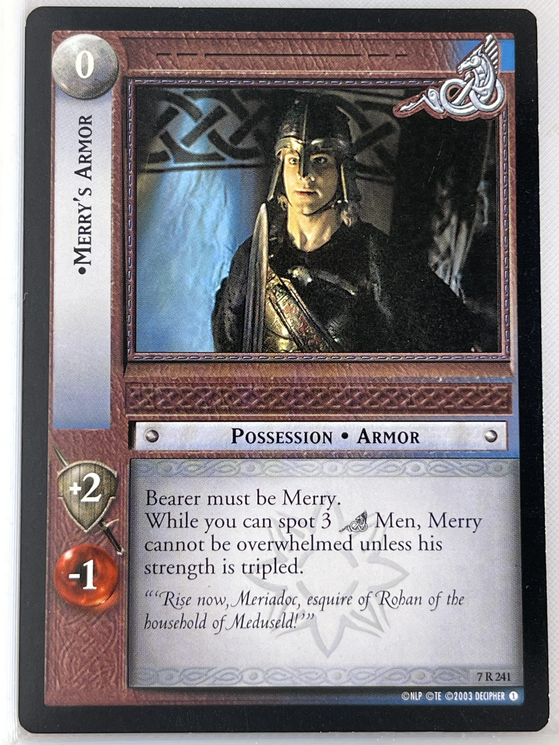 LORD OF THE RINGS TCG RETURN OF THE KING RARE CARD 7R241 MERRY'S ARMOR lp