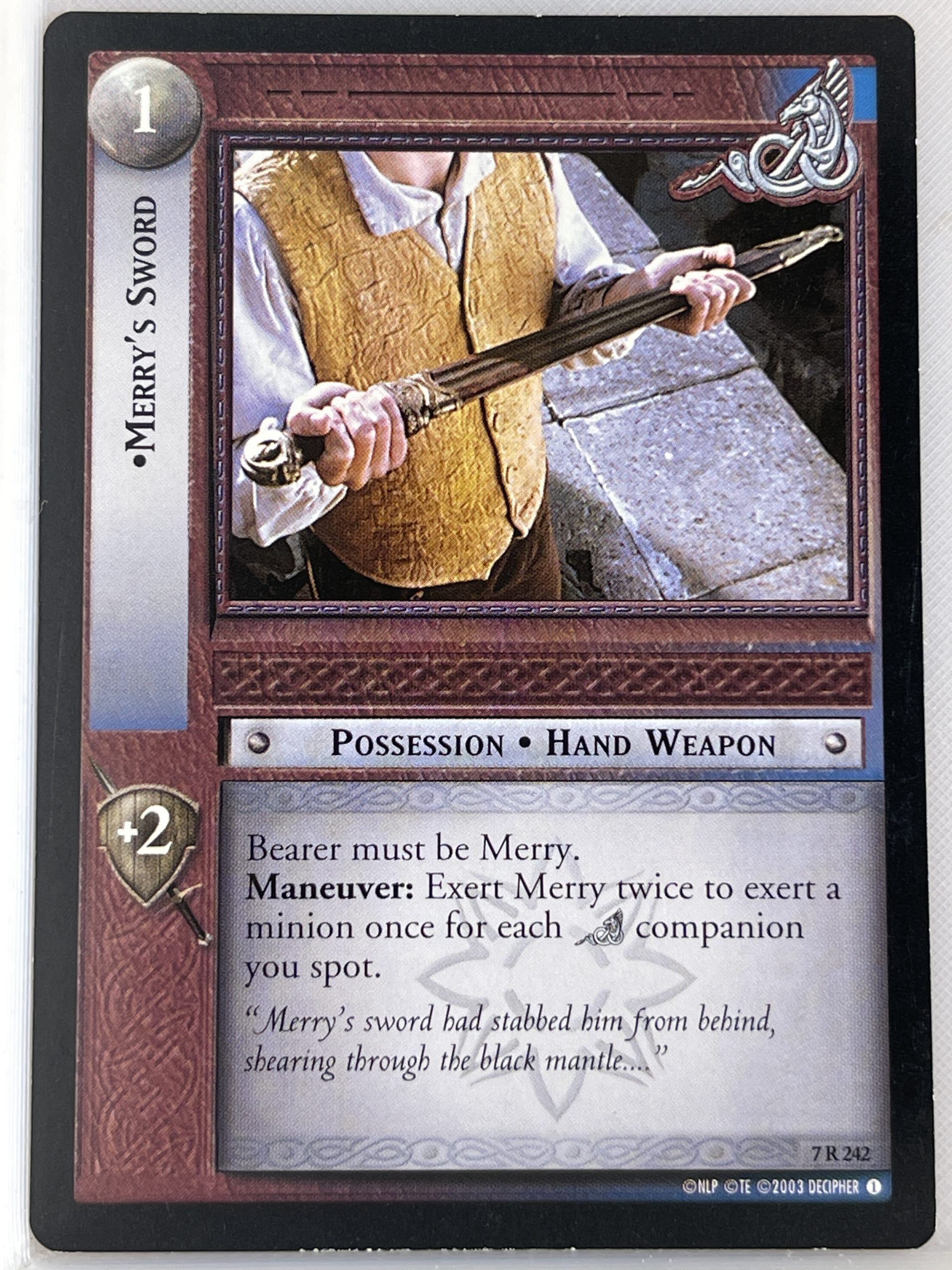 LORD OF THE RINGS TCG RETURN OF THE KING RARE CARD 7R242 MERRY'S SWORD lp