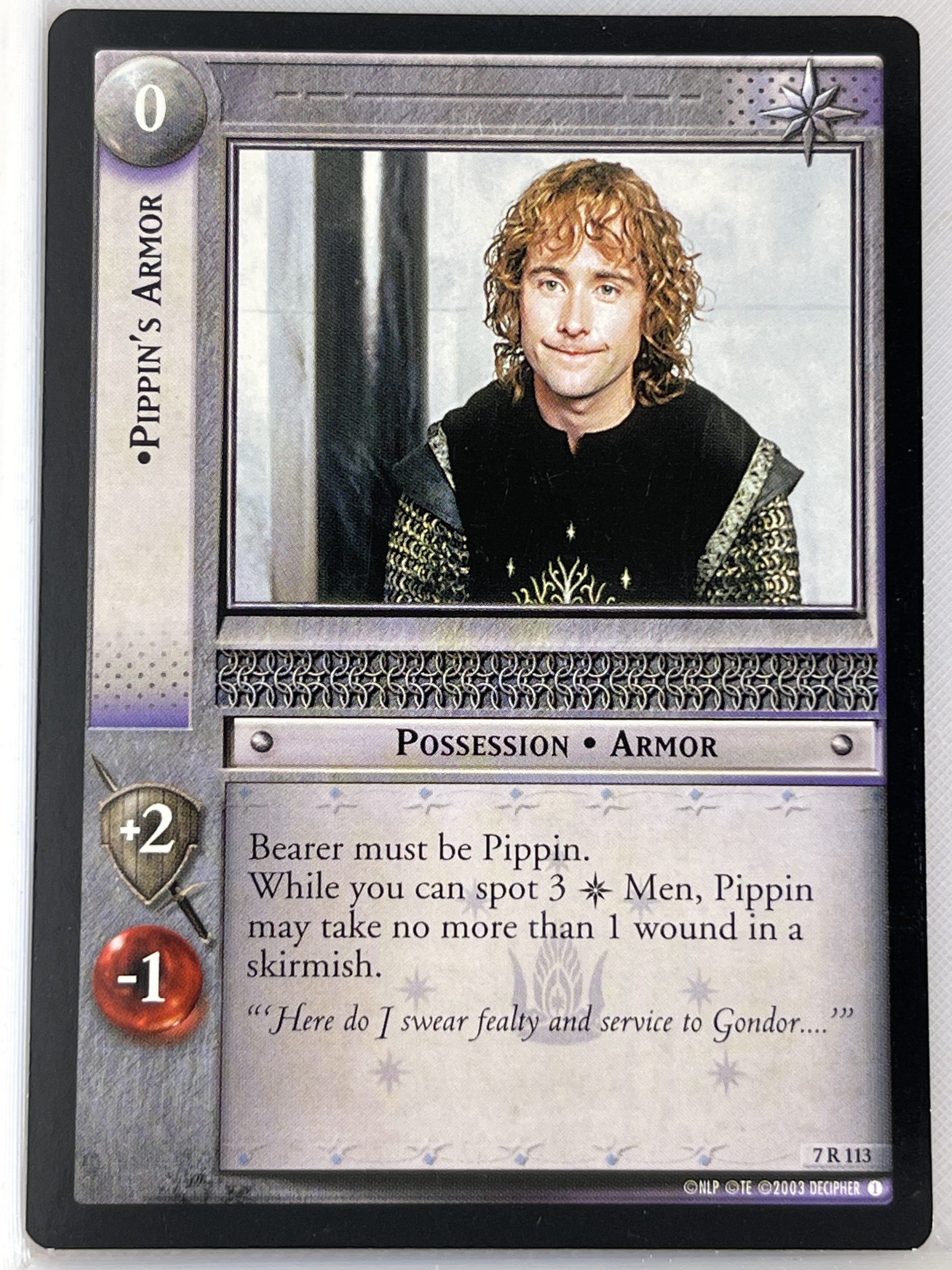 LORD OF THE RINGS TCG RETURN OF THE KING RARE CARD 7R113 PIPPIN'S ARMOR lp