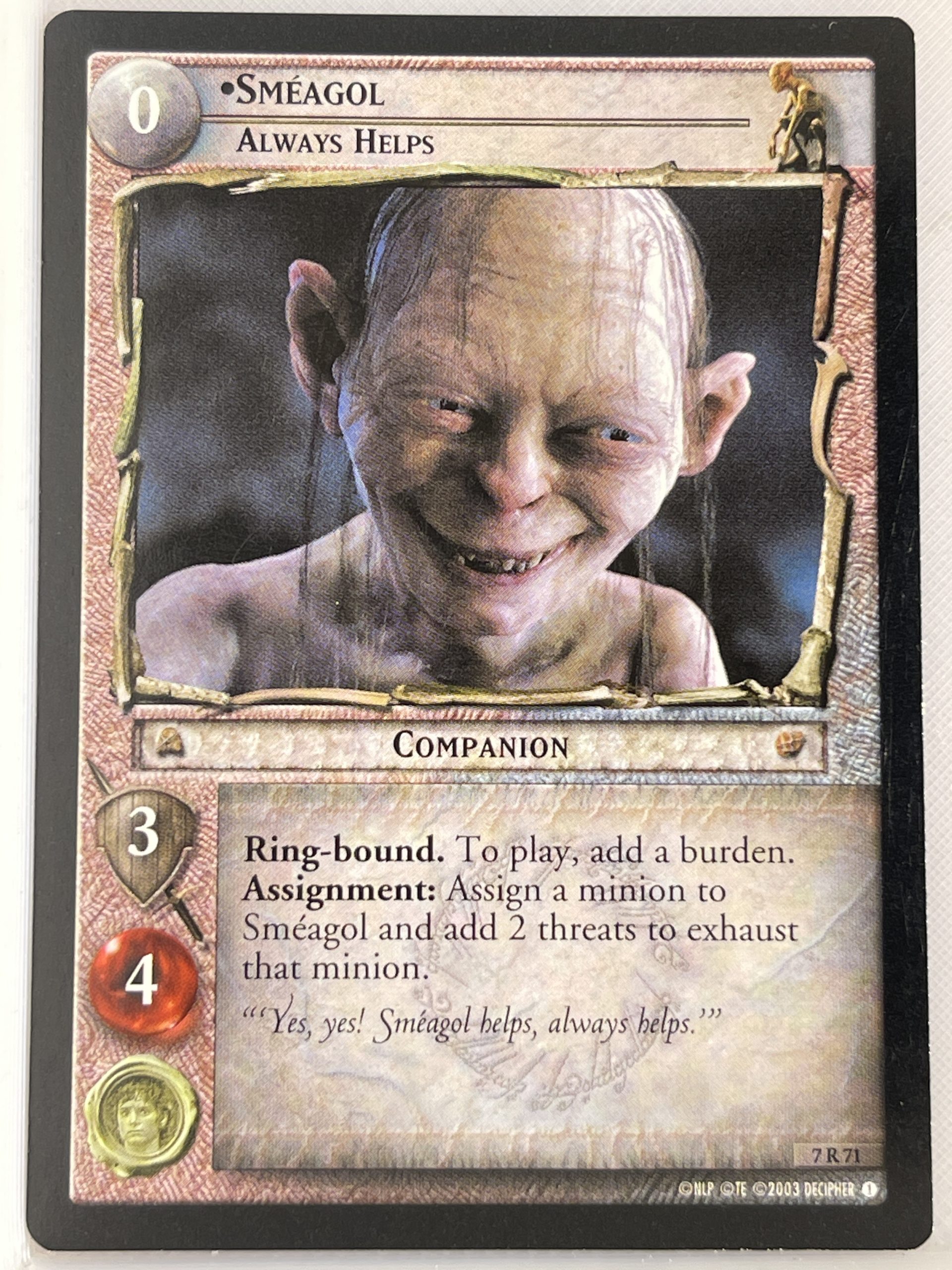 LORD OF THE RINGS TCG RETURN OF THE KING RARE CARD 7R71 SMEAGOL lp