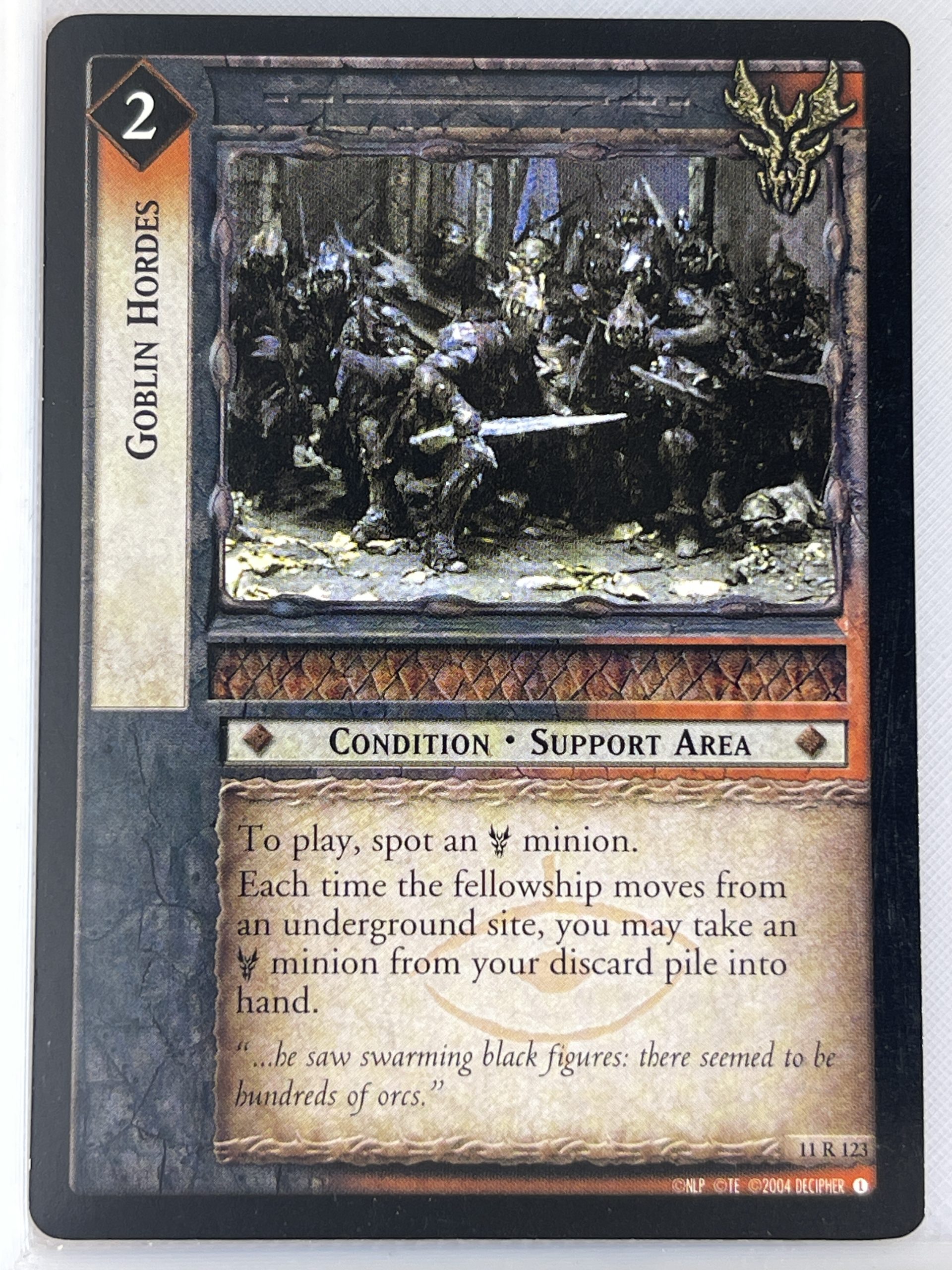 LORD OF THE RINGS TCG THE SHADOWS RARE CARD 11R123 GOBLIN HORDES lp