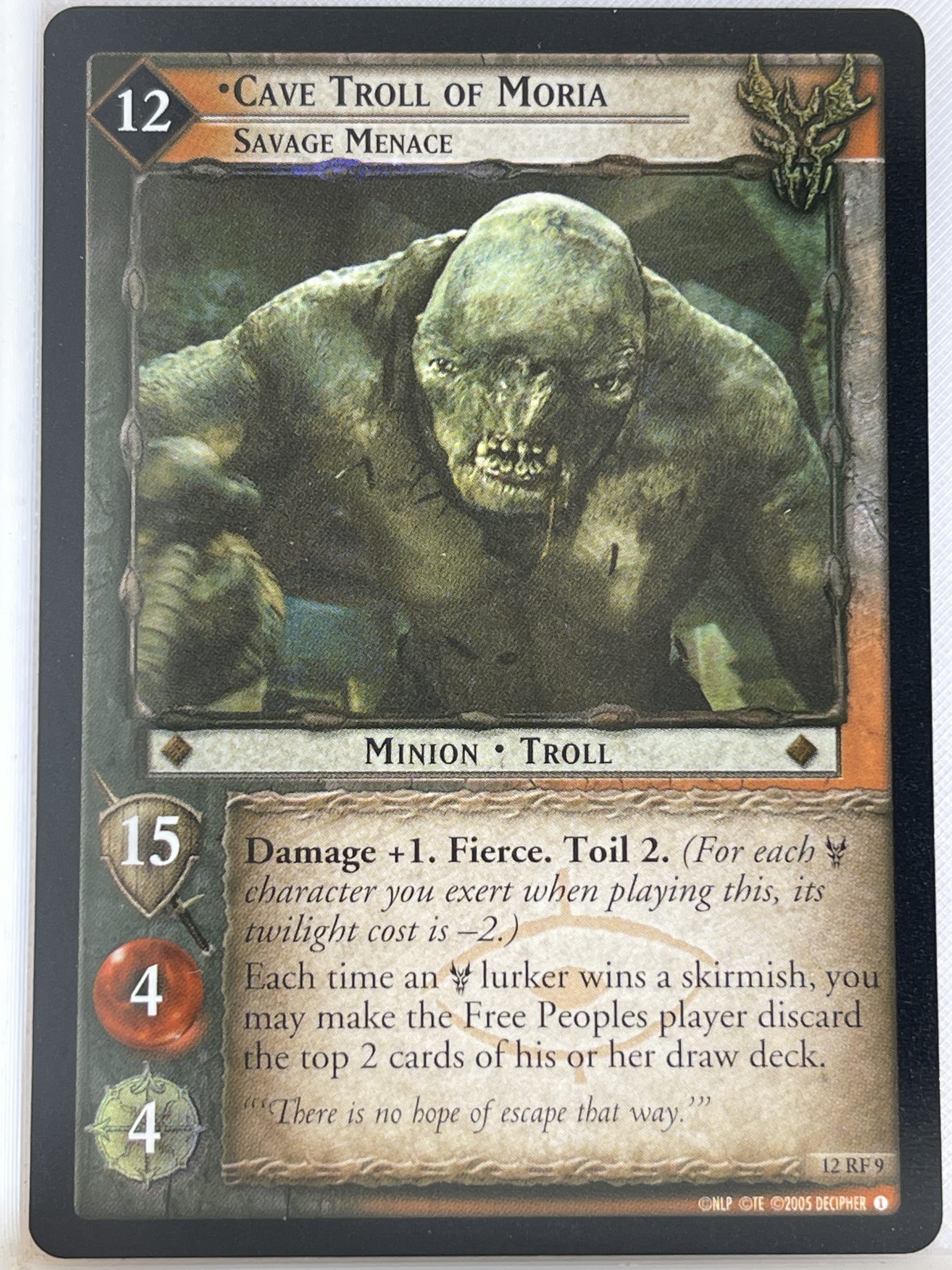 LORD OF THE RINGS TCG THE BLACK RIDER FOIL CARD 12RF9 CAVE TROLL OF MORIA ex