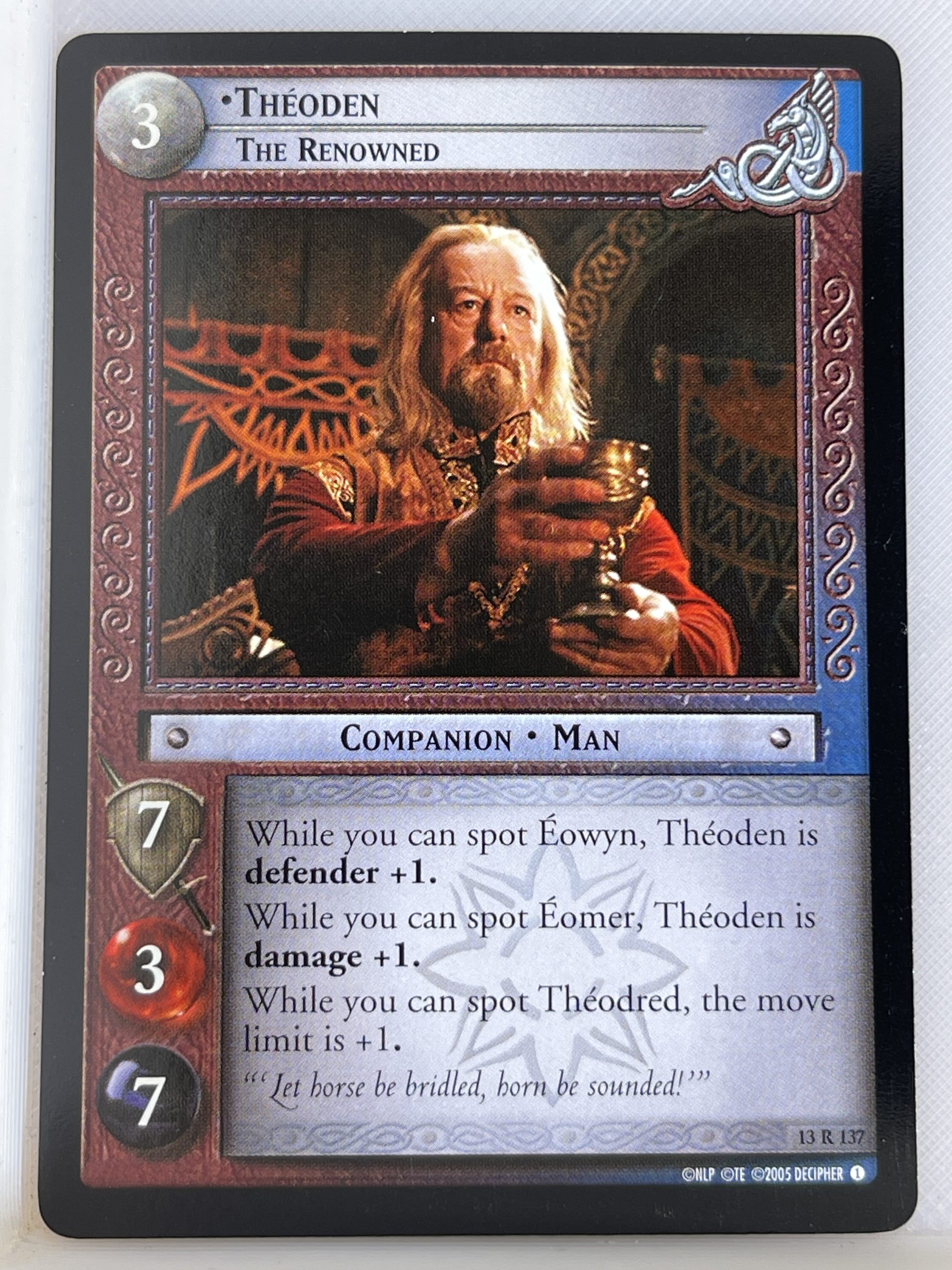 LORD OF THE RINGS TCG BLOODLINES RARE CARD 13R137 THEODEN ex