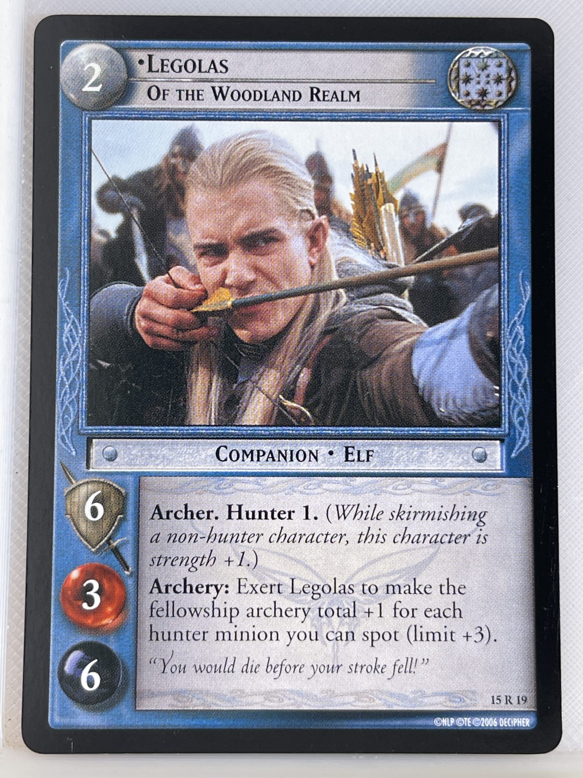 LORD OF THE RINGS TCG THE HUNTERS RARE CARD 15R19 LEGOLAS ex