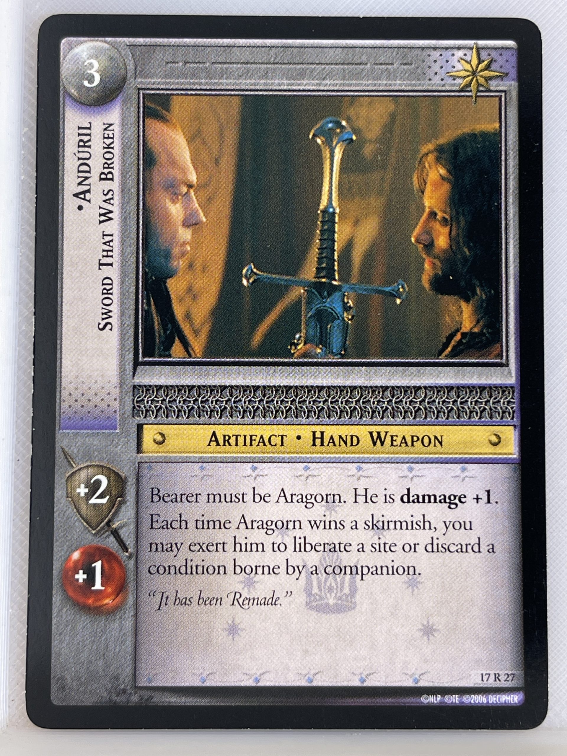 LORD OF THE RINGS TCG RISE OF SARUMAN RARE CARD 17R27 ANDURIL lp