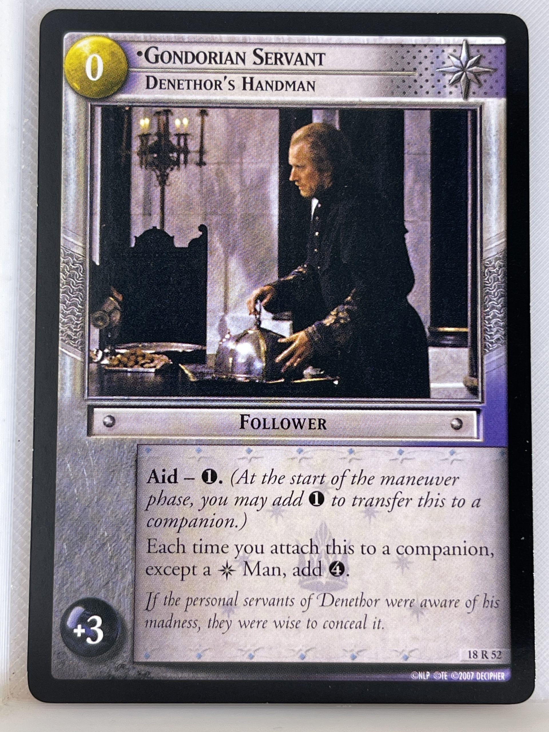 LORD OF THE RINGS TCG TREACHERY & DECEIT RARE CARD 18R52 GONDORIAN SERVANT lp