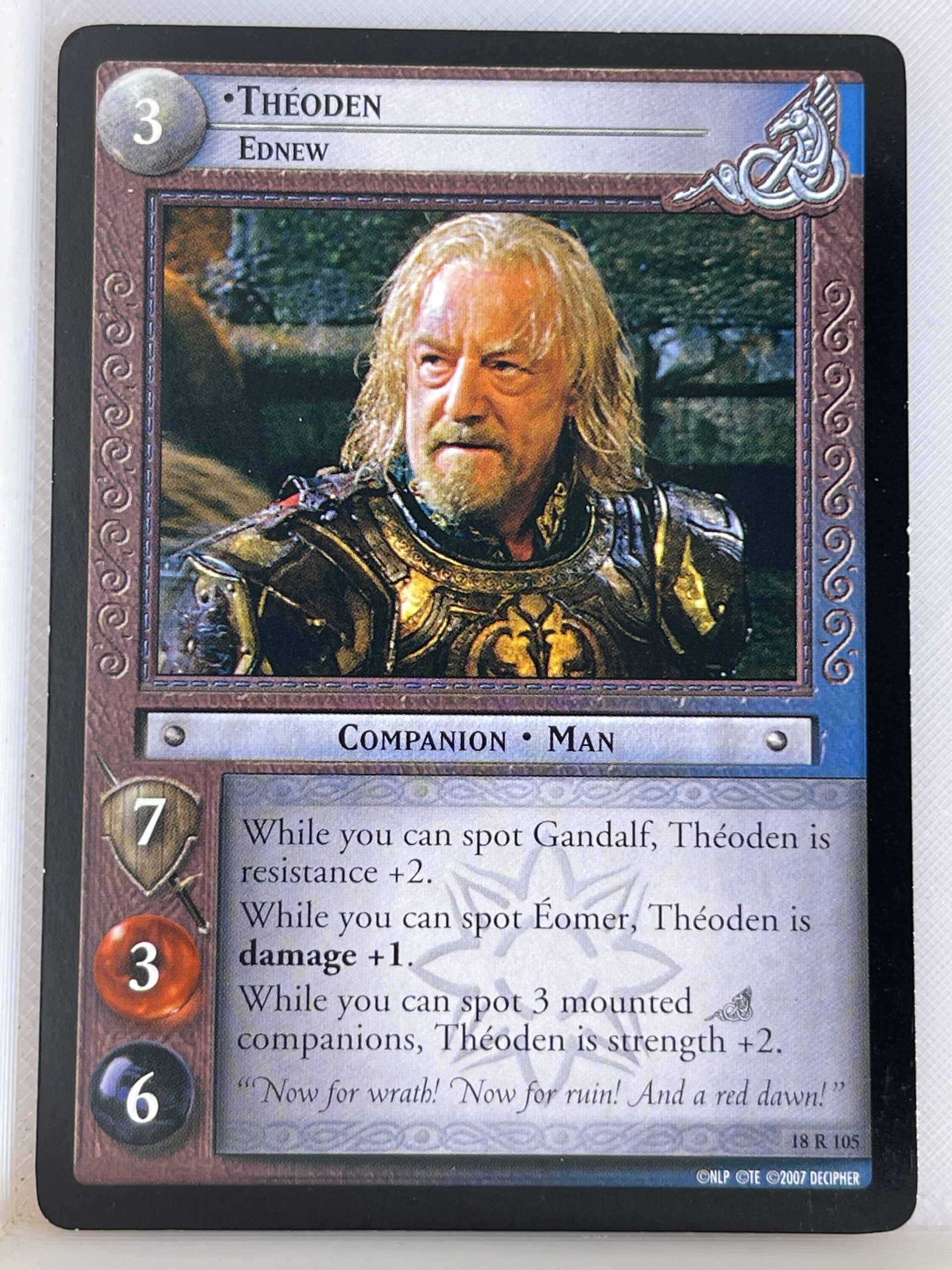 LORD OF THE RINGS TCG TREACHERY & DECEIT RARE CARD 18R105 THEODEN lp