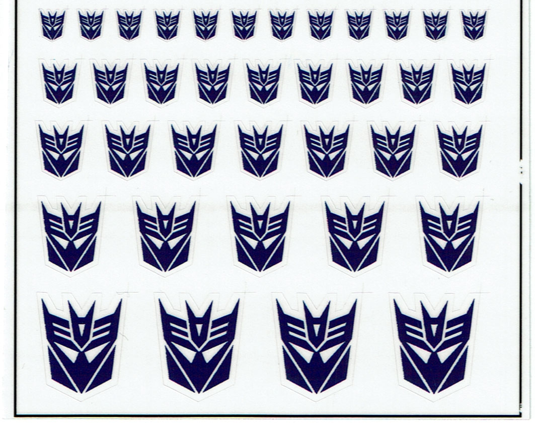 TRANSFORMERS GENERATION 1, G1 DECEPTICON LABELS / STICKERS (clear)