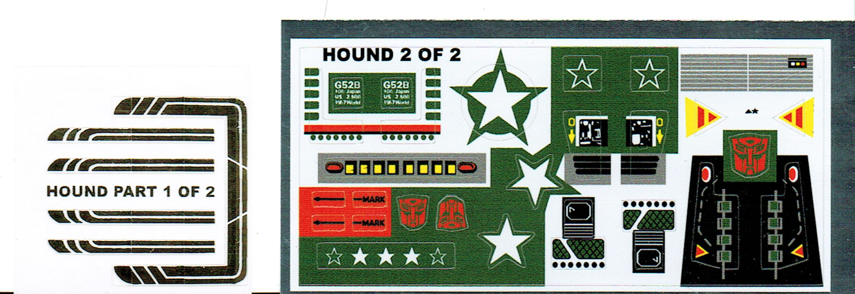 TRANSFORMERS GENERATION 1, G1 AUTOBOT HOUND REPRO LABELS / STICKERS